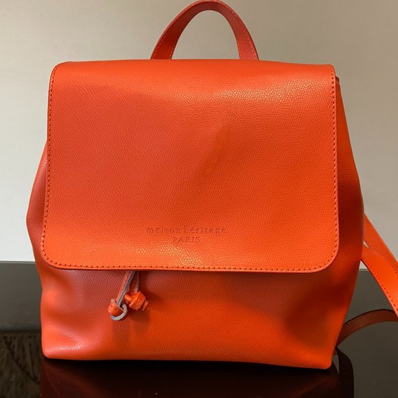 Maison Heritage Paris Mini Leather Backpack - Orange - Picture 1 of 5